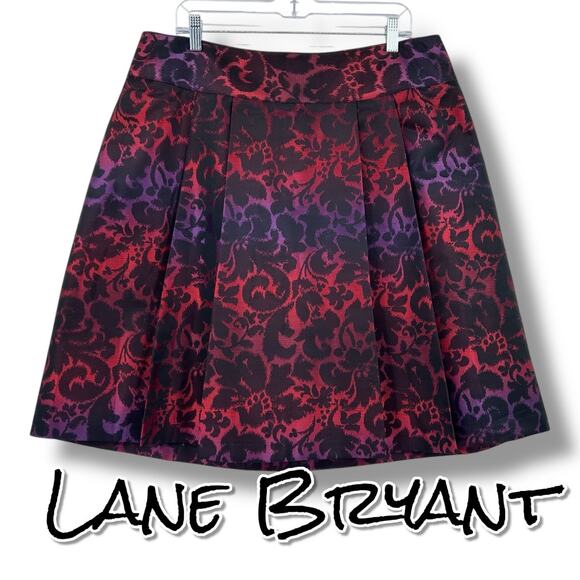 Lane Bryant Red Purple Baroque Jacquard A-Line Skirt Pleated Womens Plus 16 - Picture 1 of 11